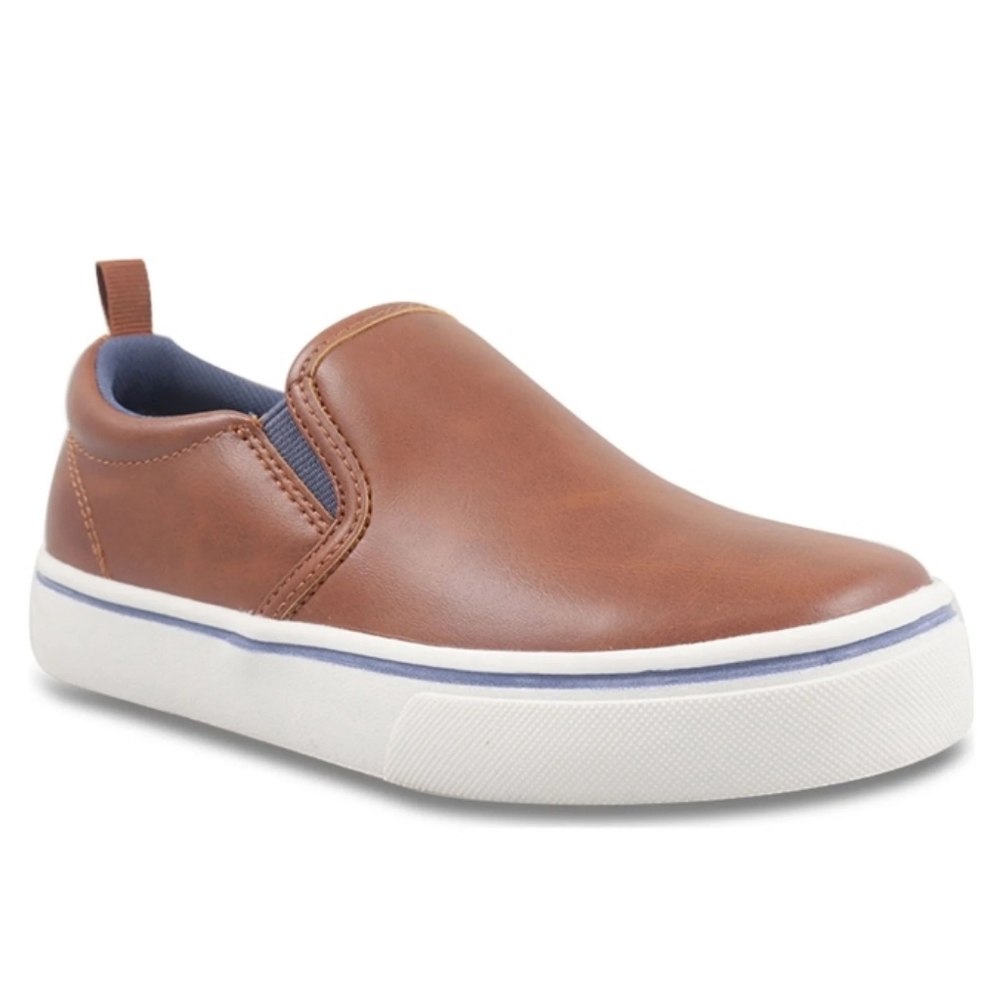 Wonder Nation Big Boys Faux Leather Slip On Shoes   Brown.  Size 5.   NWT